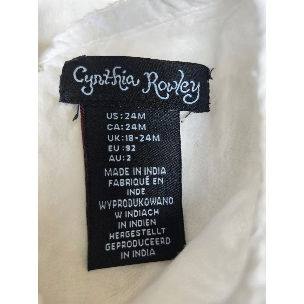 Cynthia Rowley 24M Baby Girls Lace Denim Rickrack Bow Dress White Blue Short Slv
